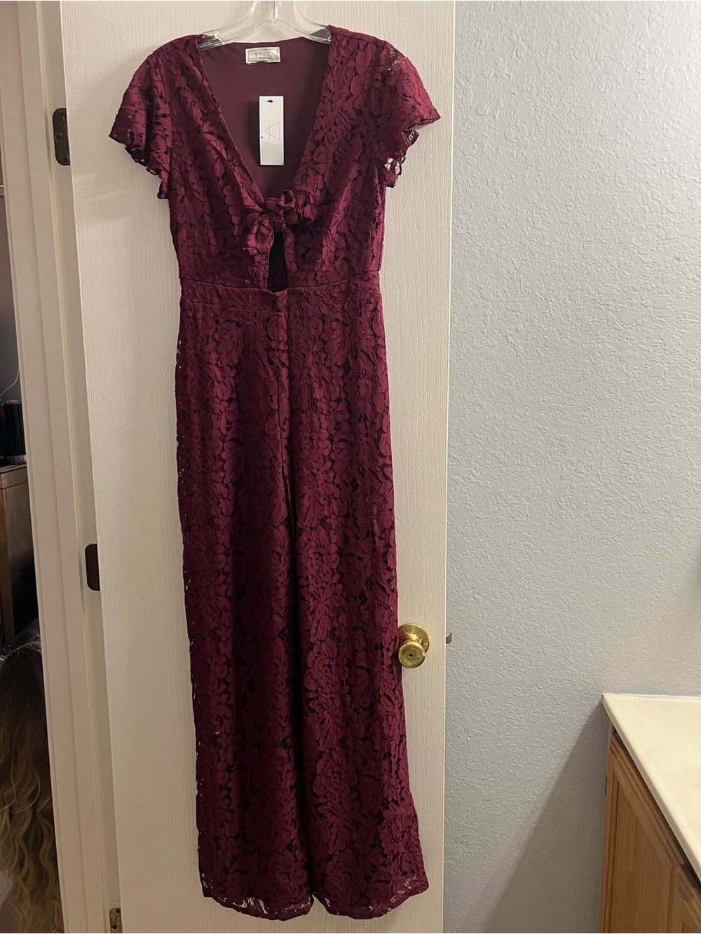 Sage Burgundy Lace Maxi Dress with Front Tie